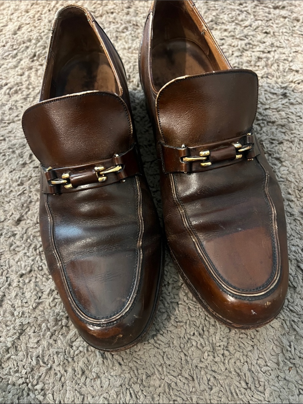 Florsheim Brown Leather Slip-On Loafers with Gold Bit
